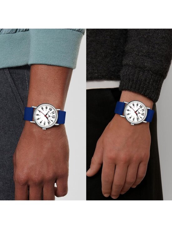 Women\'s Blue White Leather Strap Analog Quartz Luminous Dial Waterproof Watch main image 6